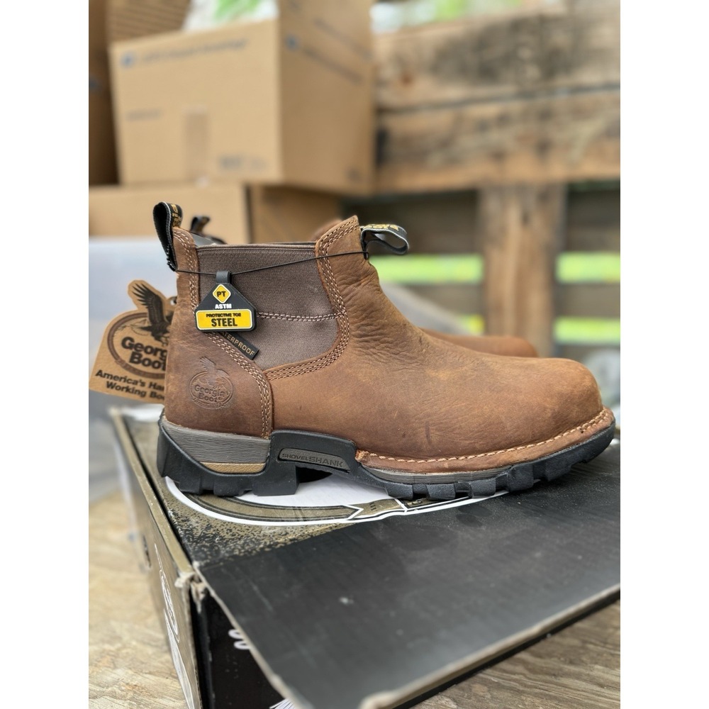 NEW Georgia Boots Eagle One Waterproof Slip-On Chelsea Work Men's Size 8 Brown